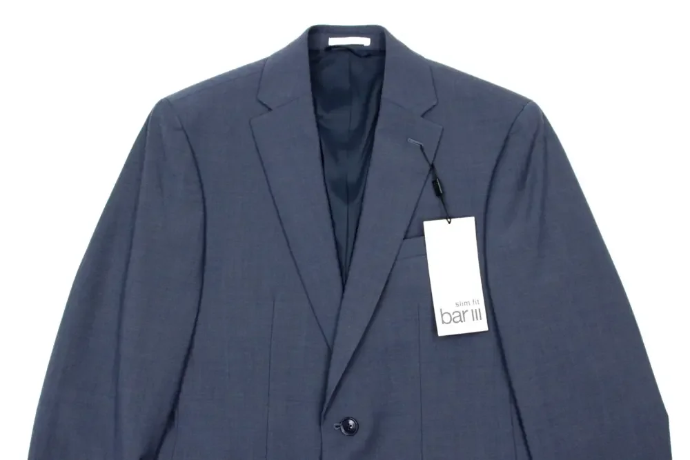 Bar III Skinny Fit Suit Jacket 44 L Mens Solid Blue Stretch Wool Two Button